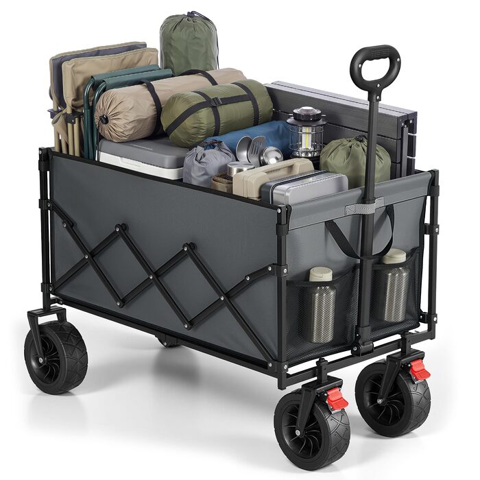 Візок садовий SONGMICS GFW909B01 (200л, сірий голуб), складний, з посиленими колесами (2 універсальні), вантажопідйомність до 180 кг