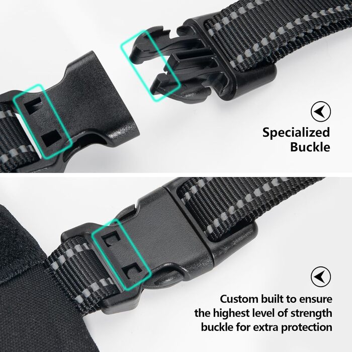 Шлейка для собак PHOEPET без натягу, світловідбиваюча, регульована, з ручкою для тренувань + 2 гачки для повідка + 3 застібки + 4 ковзаючі пряжки (M, Чорний)