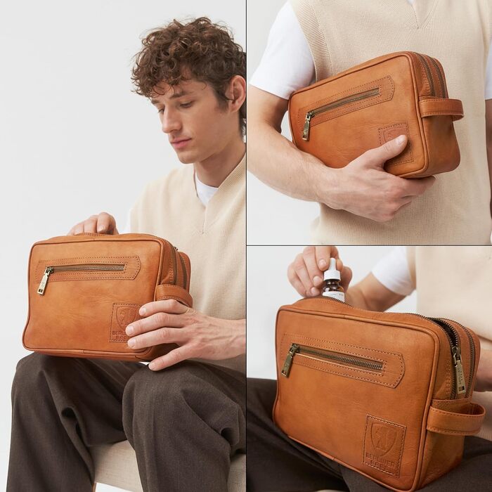 Шкіряна косметичка для подорожей Berliner Bags Vintage Paul, універсальна сумка для аксесуарів (2 відділення), коричнева