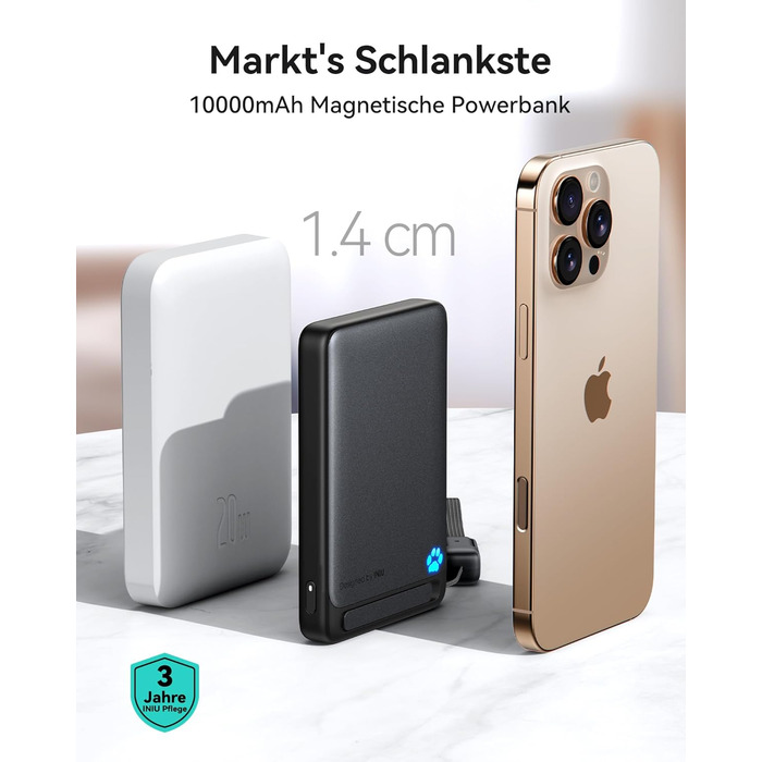 Power Bank Magsafe INIU, Qi2, 45W, 10000mAh, з кабелем USB-C та підставкою, для iPhone 17/16/15/14/13 (Blu)