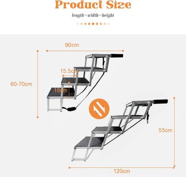 Східці для собак великих порід - автосходинки для собак з 4 ступенів, складані, алюмінієві, до 75 кг