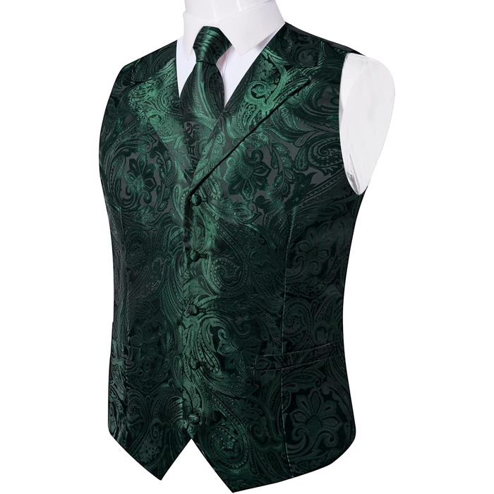 Костюмний комплект DiBanGu: жилет, краватка, нагрудна хустка, запонки, лапєль-кліп (7 предметів) з паєчним візерунком, смарагдовий колір, XL