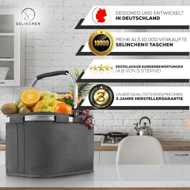 Selinchen® Преміум кошик для покупок | Складана сумка-шопер з алюмінієвою ручкою | 30 літрів (Сірий) - Новий сірий (металевий каркас)