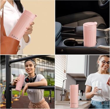 Flintronic Travel Electric Kettle, 380ML Mini Electric Kettle, 220 V / 300W Thermos Flask, 304 Stainless Steel Liner, Small Portable Electric Kettle with Automatic Shut-off (D-pink-b-475ml)
