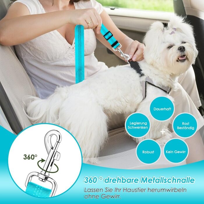 Автогурт для собак у машину, 2 шт. Безпечний ремінь для собак з амортизатором, регульований автогурт з універсальним з'єднувачем, для подорожей, (Світло-блакитний)