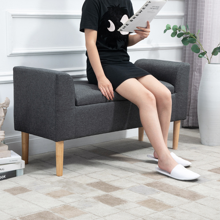 HOMCOM Storage Bench with Cushion, Ottoman, Storage Stool, Chest Seat, Load Capacity up to 130 kg, Linen-Touch Dark Grey, 116 x 44 x 58 cm for Entryway & Living Room
