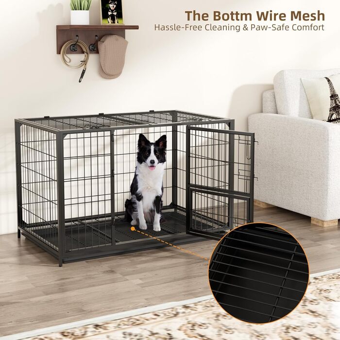 Клітка для собак VOWNER, міцна, 93x56x60 см, для малих та середніх порід, 3 двері, знімні двері та піддон, чорна