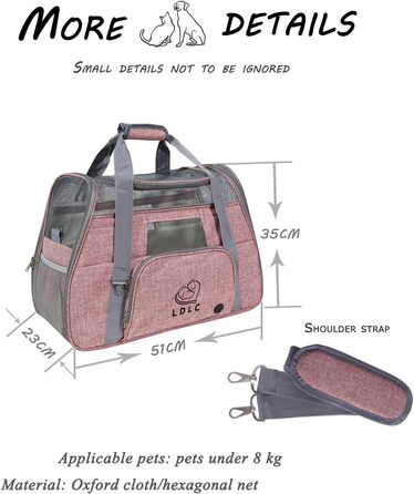Трансформер-переноска для котів та собак з підкладкою з флісу та сіткою, велика місткість, з плечовим ременем (рожевий)