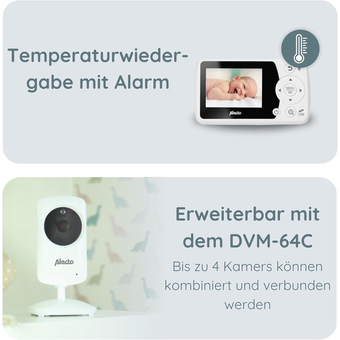 Відеоняня Alecto DVM-64 Funk з камерою, нічне бачення, двосторонній зв'язок, велика дальность дії, білий колір