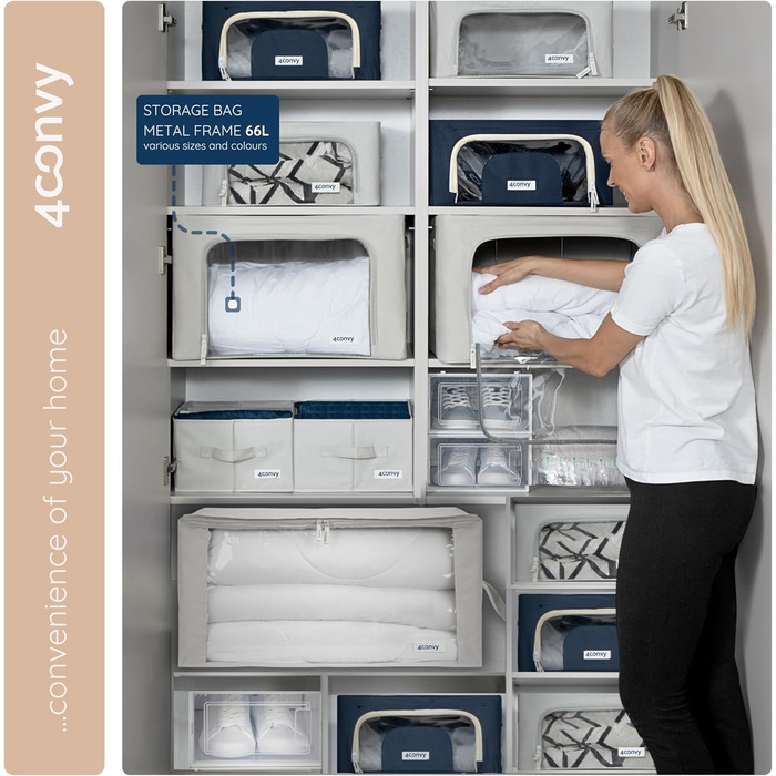 Sturdy Foldable Clothes Storage Box with Zipper, Metal Frame - [2024 IMPROVED MATERIAL] Bedding Storage Bag - Sturdy Clothes Storage Box - 2x66L