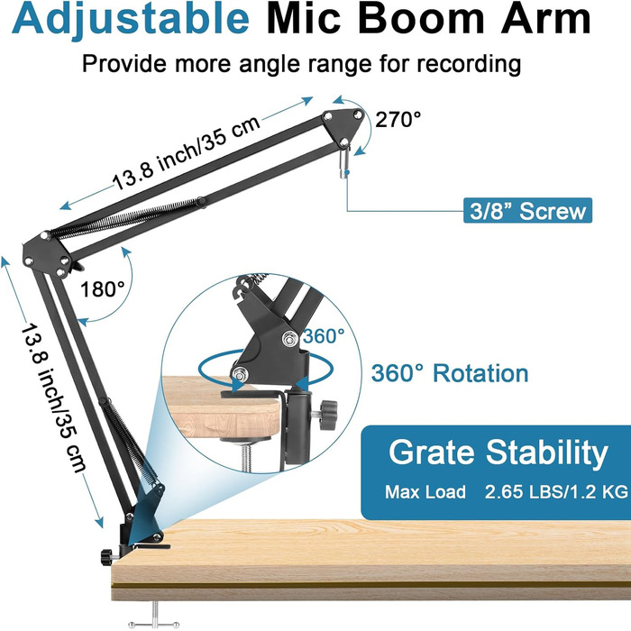 Підставка для мікрофона ChromLives Boom Arm - сумісна з HyperX QuadCast, Rode, Fifine, Blue Yeti, Razer Seiren V3 Mini - для геймінгу, стрімінгу та запису