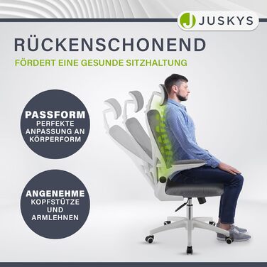 Офісний стілець Juskys Baltimore з роликами та підлокітниками - ергономічний, регульований по висоті - для кабінету, поворотний - сірий