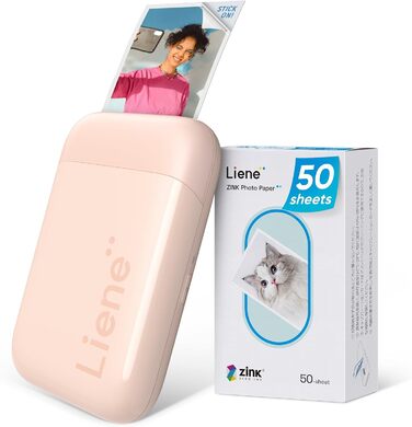Liene Pearl K100: Портативний принтер для фотографій з 50 аркушами Zink паперу, Bluetooth 5.0, для iOS & Android, Mini, Рожевий