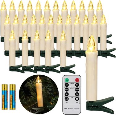 Бездротові LED свічки для ялинки FREEPOWER, 30 шт., з пультом, таймером, ефектом мерехтіння, тепле біле світло, водонепроникні, для внутрішнього та зовнішнього використання, з батарейками