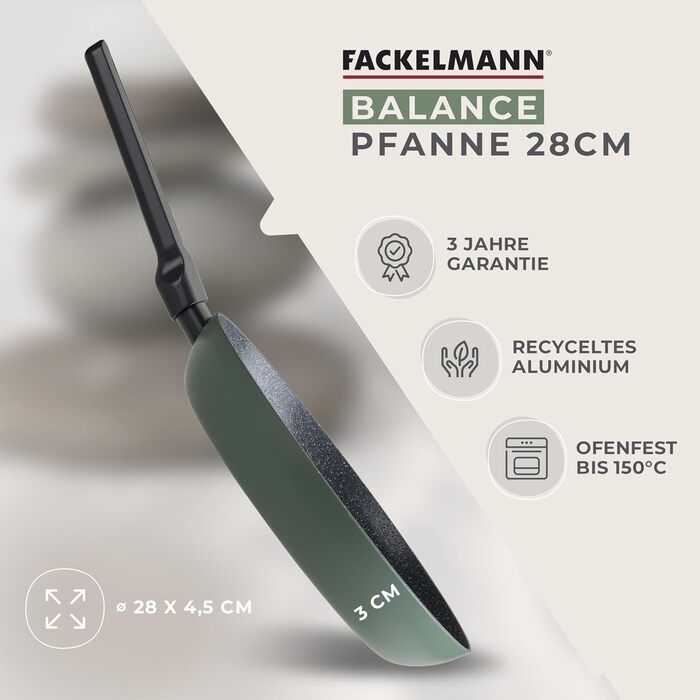 Сковорода Fackelmann Balance 28 см з екологічного алюмінію з антипригарним покриттям Green Smoke, індукційна, стійка до нагріву