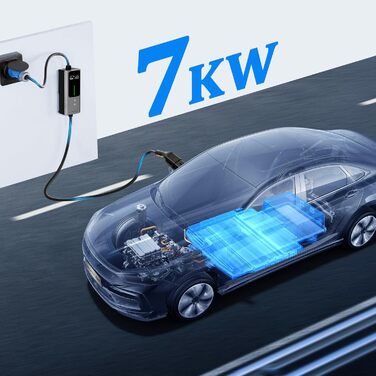 Мобільна зарядка для електромобіля 11 кВт, кабель CEE 16A - Type 2, регульована сила струму, програмування часу заряду, IEC 62196-2