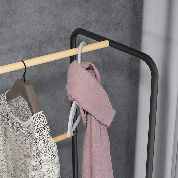 HOMCOM Clothes Rack Coat Stand with 2 Clothes Rails and Shelf, Coat Rack with Hooks for Bedroom and Hallway, Bamboo Black