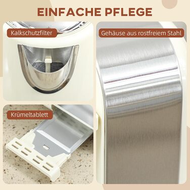 Набір HOMCOM для сніданку: чайник 1.7л та тостер на 4 скибочки з регулюванням підсмажування