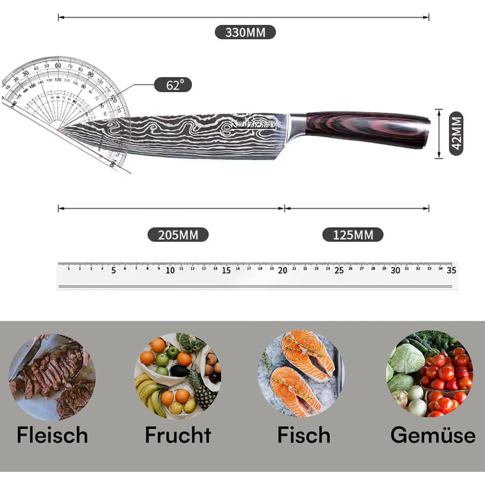 Преміум кухонний ніж для професіоналів та поціновувачів – 20,5 см, нержавіюча сталь 5Cr15, ергономічна ручка, подарункова коробка, довговічний та гострий ніж