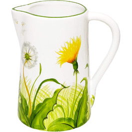 Milk jug in dandelion design, ceramic pitcher capacity: 1.5 l, Italian water jug height 19 cm