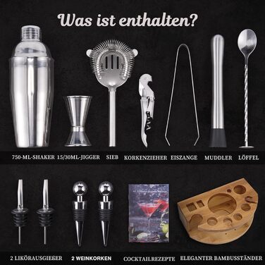 Набір шейкер для коктейлів Barkeeper Set з підставкою, нержавіюча сталь, професійний барний інвентар (срібний)