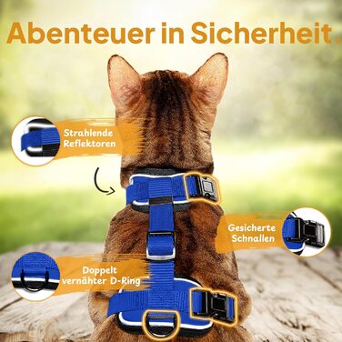 Шлейка для кота Tierhood з повідком [Нова, ЛЕГКА версія] - Шлейка з повідком для котів та кошенят - Комплект шлейки та повідка для котів - Контрольована свобода - Розмір S (S (обхват шиї 18-29 см) (обхват грудей 33-44 см), Синій)