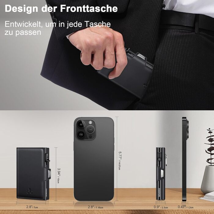 Чоловічий гаманець Portmonee з відділенням для монет, RFID захистом та Slim дизайном, для 9-11 карт, з кишеню для ID та купюр, чорний