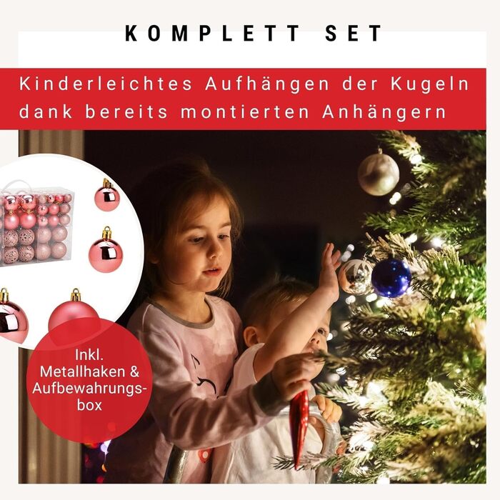 Набір прикрас для ялинки WOMA: 100 кульок різних кольорів (рожевий-рожевий) - пластикові, для ялинки