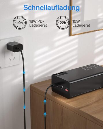 Power Bank 50000mAh: Портативний зарядний пристрій з великою ємністю 2×25000mAh, швидка зарядка 22,5W, ліхтарик, чорний