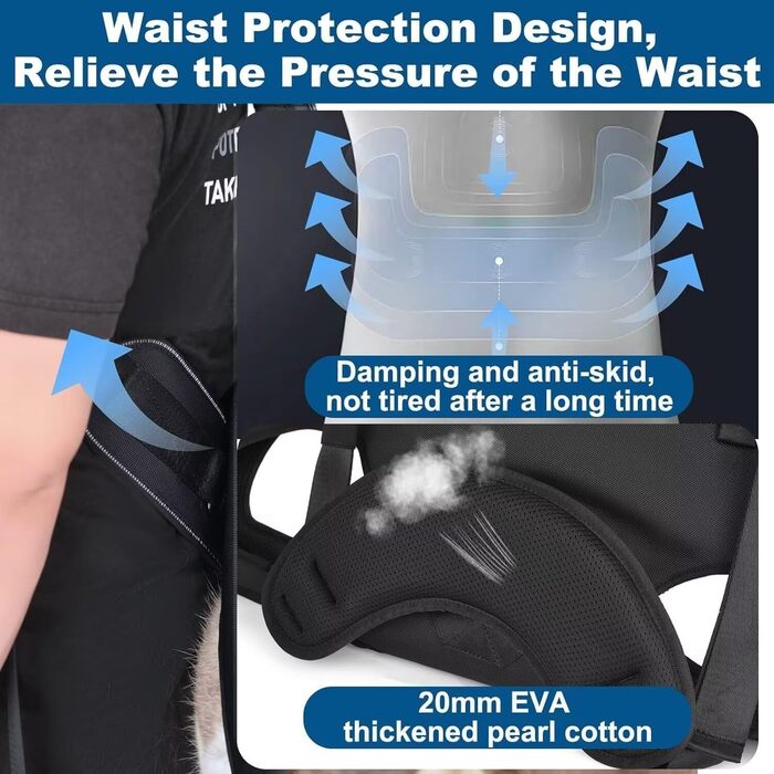 Сумка-переноска для собак великих порід Wakytu: переноска-рюкзак для собак з проблемами суглобів, травмами, літніх собак. Максимальна вага 30-40 кг, чорна, 4XL