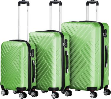 Набір валіз Zelsius 3 шт., Чорний | ABS валізи з кодовим замком, подвійними колесами та внутрішнім роздільником | Ручна поклажа, набір валіз з жорсткою оболонкою 3 шт., Trolley, велика валіза, Luggage Set (Зелений)