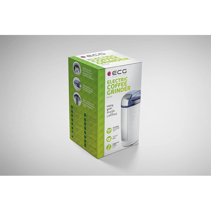 Електрична кавомолка ECG KM 110 для кави та горіхів, з нержавіючої сталі, біло-срібна