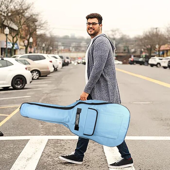 Водонепроникний гітарний кейс SUQ Oxford, 40/41 дюймів, з музичним принтом, нейлон, Gigbag для електро-, акустичної та концертної гітари, ударостійкий, 8 мм, водонепроникний (блакитний)