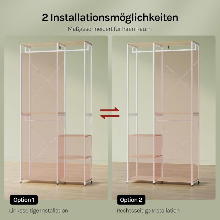 Вільна вішалка для одягу WOLTU з полицею, для спальні/коридору, стабільна, з дерева та металу, білий + світлий дуб