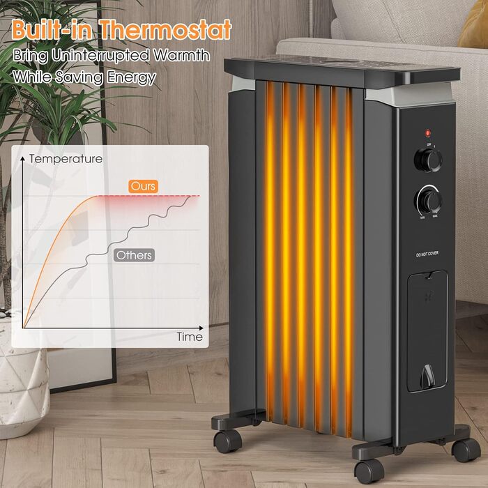 RELAX4LIFE Oil Radiator 1500W, Electric Heater with 7 Fins & 3 Heat Settings & Towel Rail, Electric Heater Energy-Saving, Electric Heater Overheat Protection & Tip-Over Protection, 5-35° C (Black)