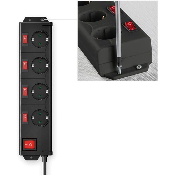 Мережевий фільтр Hama з перенапруженням, 6 розеток, поворот на 90°, чорний, 1.4м кабель