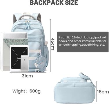 Шкільний рюкзак для дівчаток-підлітків, водонепроникний, легкий, великого об'єму, модний, для школи або подорожей - блакитний