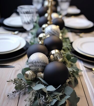 Набір прикрас на ялинку 36 шт. блакитні, ялинкові кулі, декор для ялинки, 6 см, чорний колір