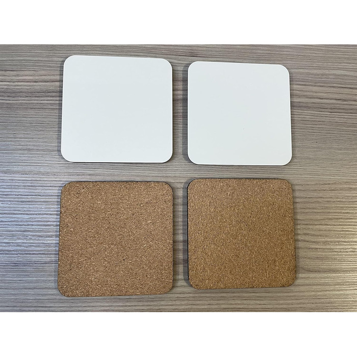 MDF coasters, blank, cork bottom, 9 x 9 cm, white, blank, square, piece (200)
