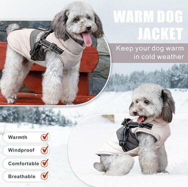 Osleidy Dog Winter Coats, Warm Dog Coats Reflective Dog Clothing Waterproof Puppy Vest for Cold Weather with Dog Harness for Small Medium Dogs (White, M)