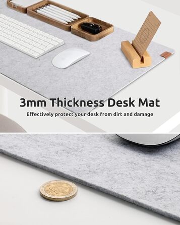 Килимок для столу YSAGi з фетру 90x40 см, антиковзкий, для миші та клавіатури, офіс/домашній офіс, світло-сірий
