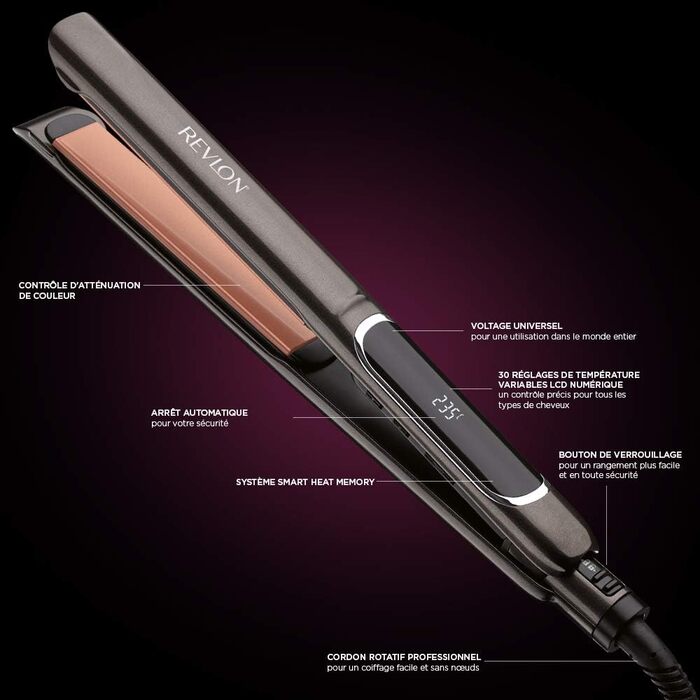 Revlon SmoothStay 25mm Coconut Oil Infused Straightener with Travel Pouch - Adjustable Temperature up to 235°C
