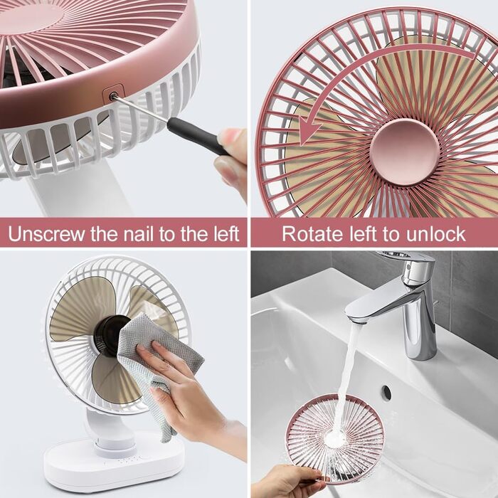 Портативний USB вентилятор на акумуляторі 4000mAh, 4 швидкості, осциляція, тихий, 16.5 см, рожеве золото