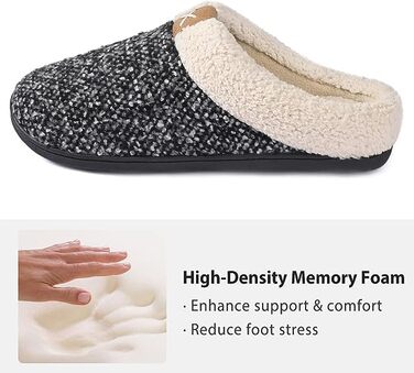 Чоловічі зимові капці ULTRAIDEAS з плюшевим утепленням та ефектом пам'яті Memory Foam, протиковзальна гумова підошва, чорні, розмір 44/45 EU