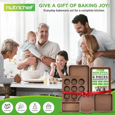 Набір форм для випічки NutriChef 6 шт. – антипригарні листи, форми для запікання та випікання. Підходить для хліба, мафінів та лазаньї. Миється в посудомийній машині, термостійкий до 230°C, компактне зберігання.