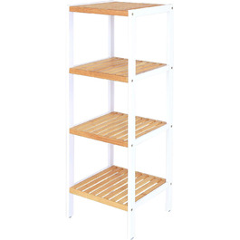 Dibea Bathroom Shelf with 4 Shelves, Living Room Shelf, Standing Shelf, Bamboo Shelf, Bathroom Shelf, Book Shelf, Corner Shelf, Kitchen Shelf, 33x33x98 cm, natural/white