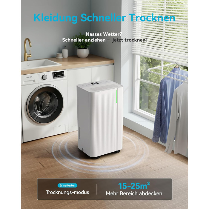 Електричний осушувач повітря EUHOMY 12L/24h - тихий, енергоефективний, з відведенням води, автоматичним розморожуванням, 3 режими, для квартири 25м²/122м³