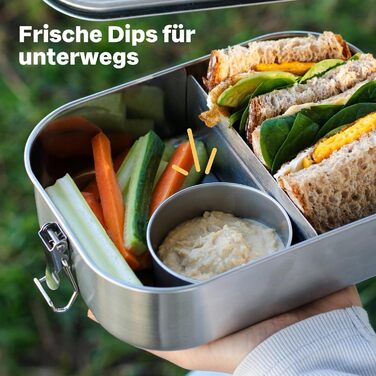 Small Stainless Steel Tins, 3-Piece Set with Lid - Leak-Proof Containers for Transporting Food, for Dips, Dressings, Nuts, Granola in Lunch Boxes