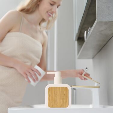 Дозатор для мила білий бамбук, 390 мл. Дозатор для мила на кухню, у ванну, в офіс. Настільний диспенсер для мила (білий)