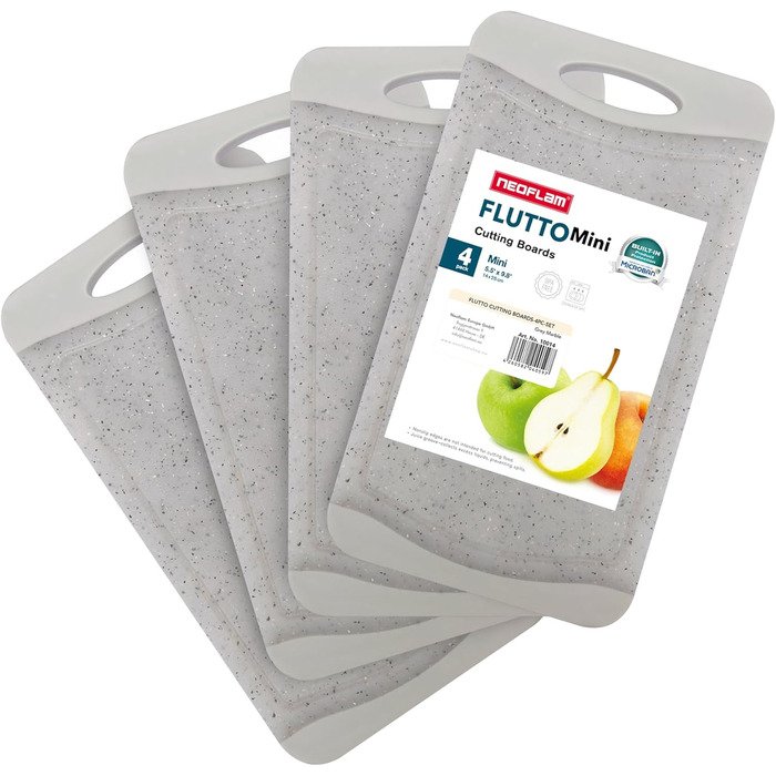 Набір дощок для сніданку NEOFLAM® 4 шт. 25x14 см - дошки для нарізання з нержавіючої сталі, BPA-free, антибактеріальні, з жолобом для соку, чорні, під миття в посудомийній машині